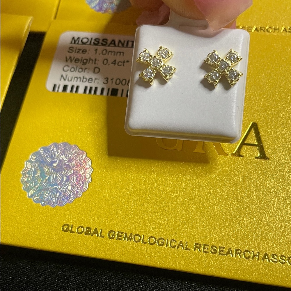 Moissanite 14k Gold over 925 sterling Silver X shaped Earrings
